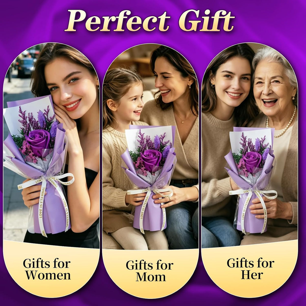 Preserved Flowers for Delivery,Purple Rose Bouquet Gift for Women and Mom,Preserved Flowers Bouquet,Birthday Flowers Gifts Grandma Wife Friends,Roses Gift Valentine’s Day Mothers Day