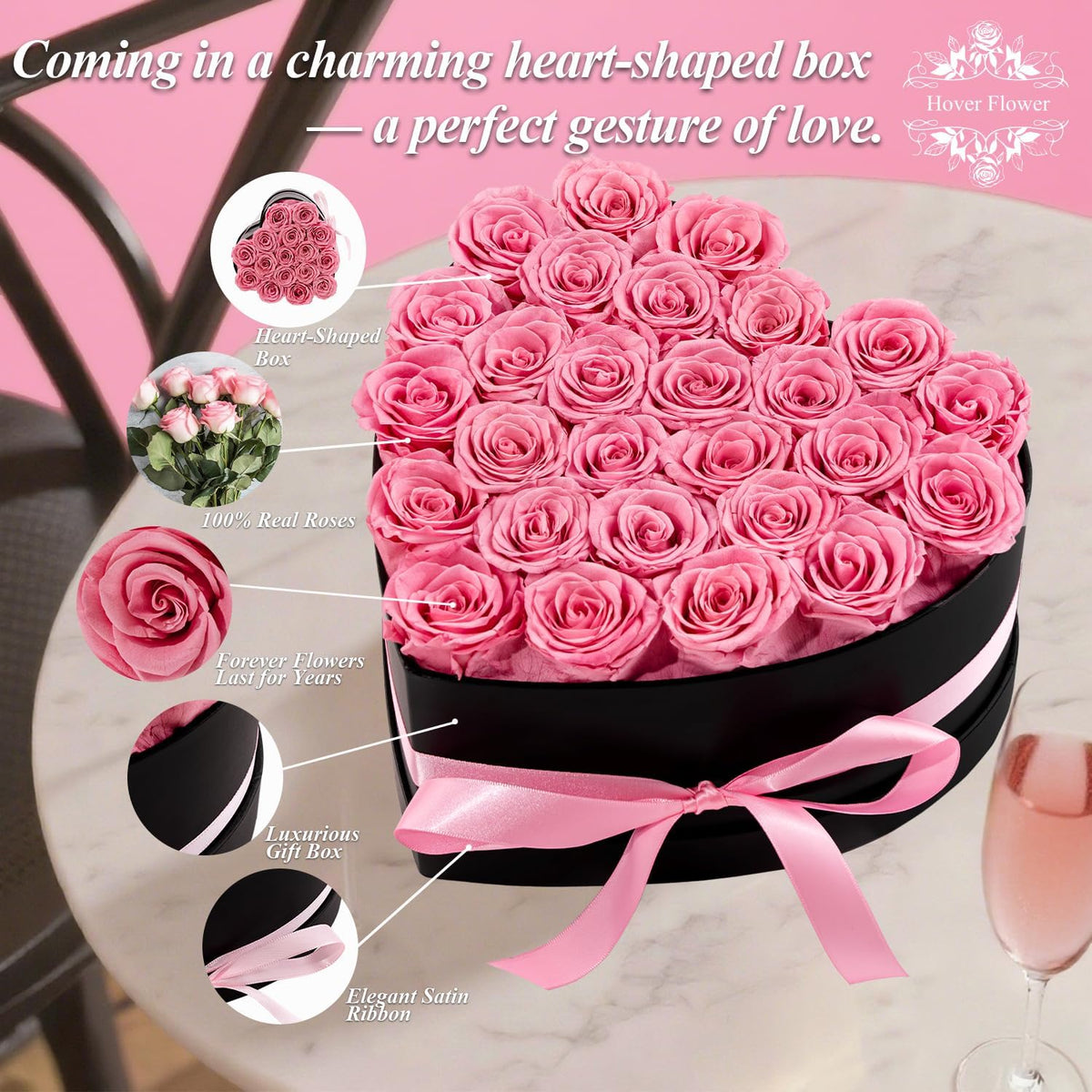27 Forever Preserved Flowers in a Box, Vanlentines Day Gifts for Her, Eternal Roses Flowers for Delivery Prime, Birthday Gifts for Women Mom Grandma Wife (Pink)