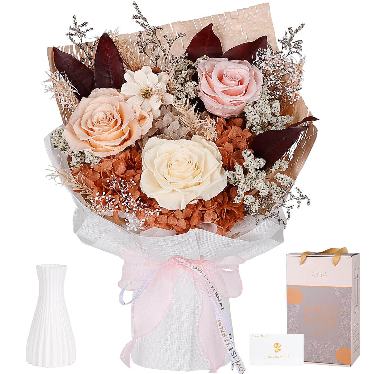 Preserved Flowers for Delivery, Champagne Flower Bouquet, Gifts for Grandma