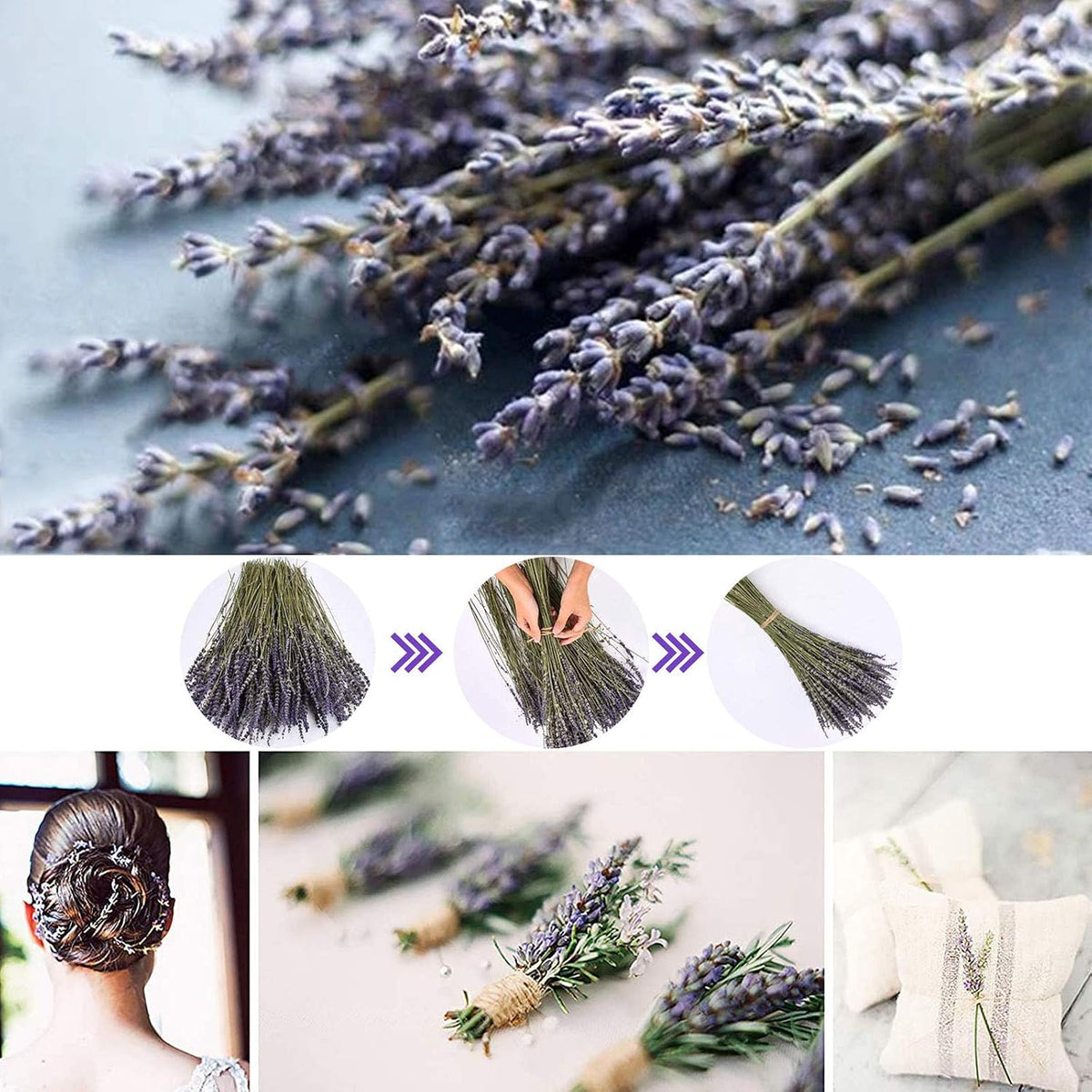 Dried Lavender Flowers Bundles 200 Stems Dry Lavender Bunch for Home Decor, Crafts, Wedding Bouquets