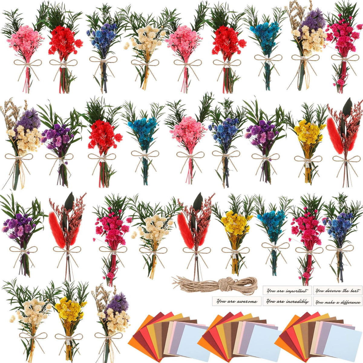 30 Set Mini Dried Flower Bouquet for Craft with Stem,Various Style