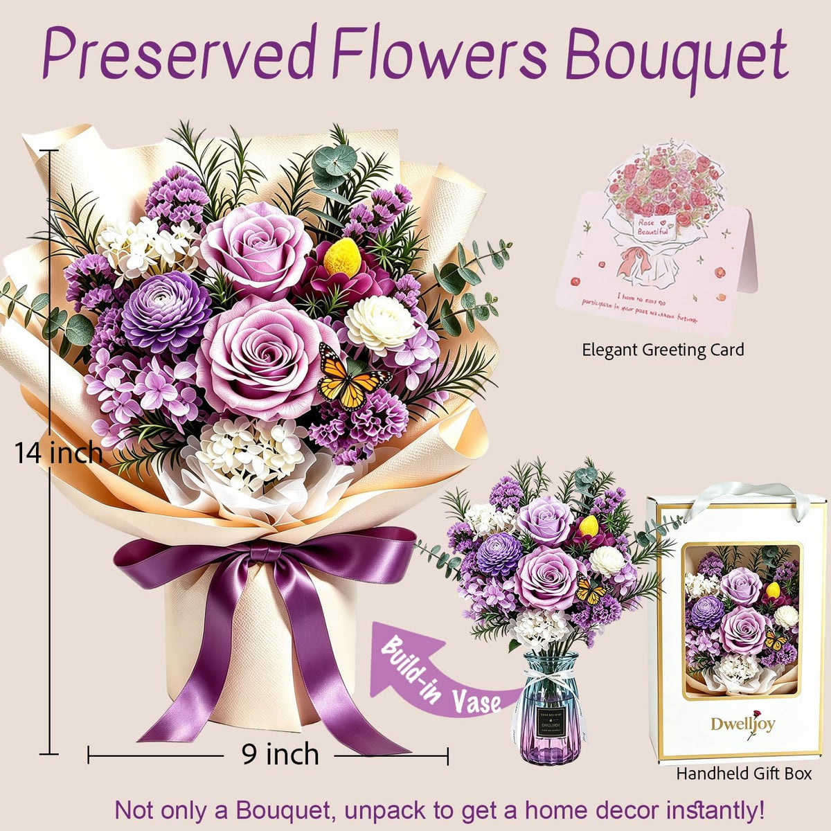 Preserved Flowers Bouquet, Purple Roses Forever Flowers for Delivery