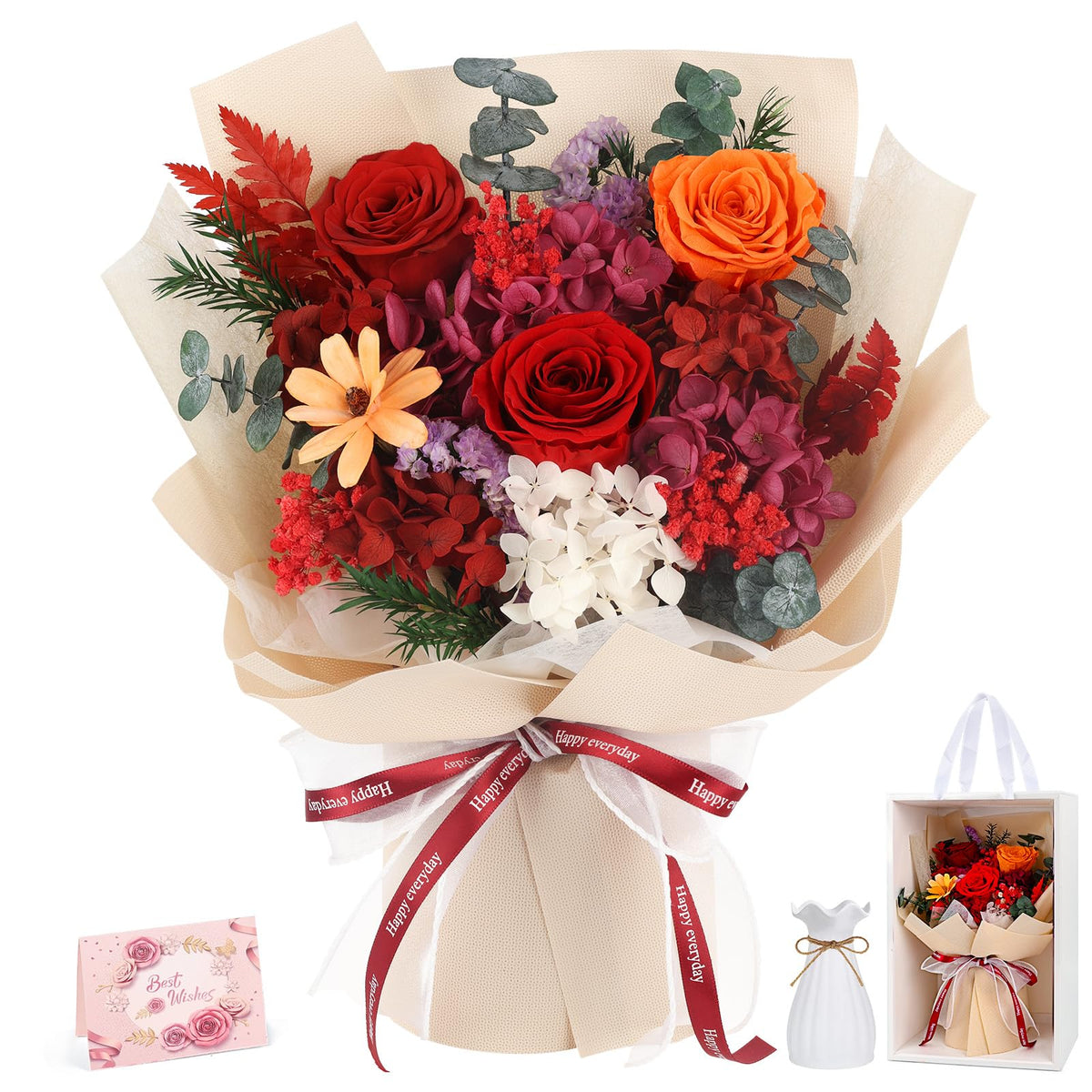 Flowers for Delivery Prime Preserved Flowers Bouquet with Vase, Pink
