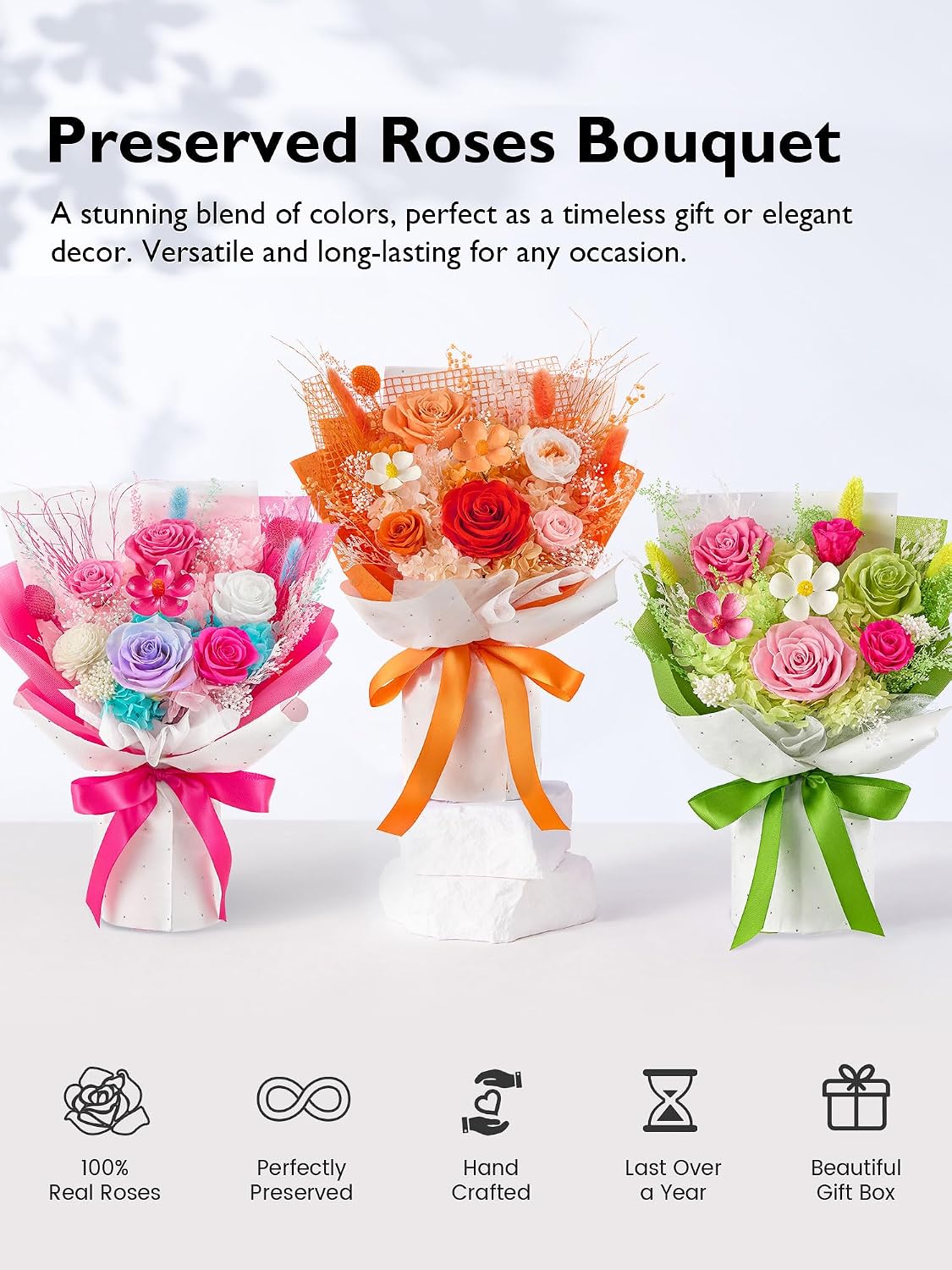 Preserved Flowers Bouquet Forever Flower Flower for Delivery Prime, Orange