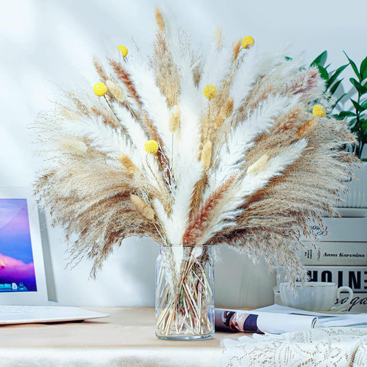 Natural Dried Pampas Grass Decor - 17.5" 100Pcs Fluffy Pampas Grass Bouquet