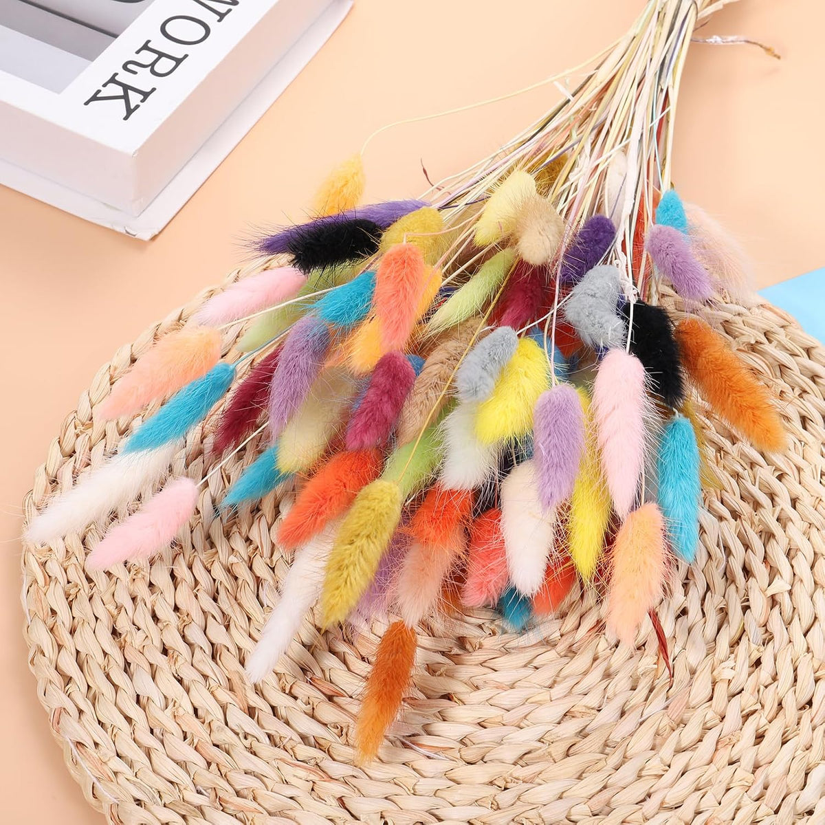MECCANIXITY 120pcs Natural Rabbit Bunny Tail Dried 24" Mini Dark Green