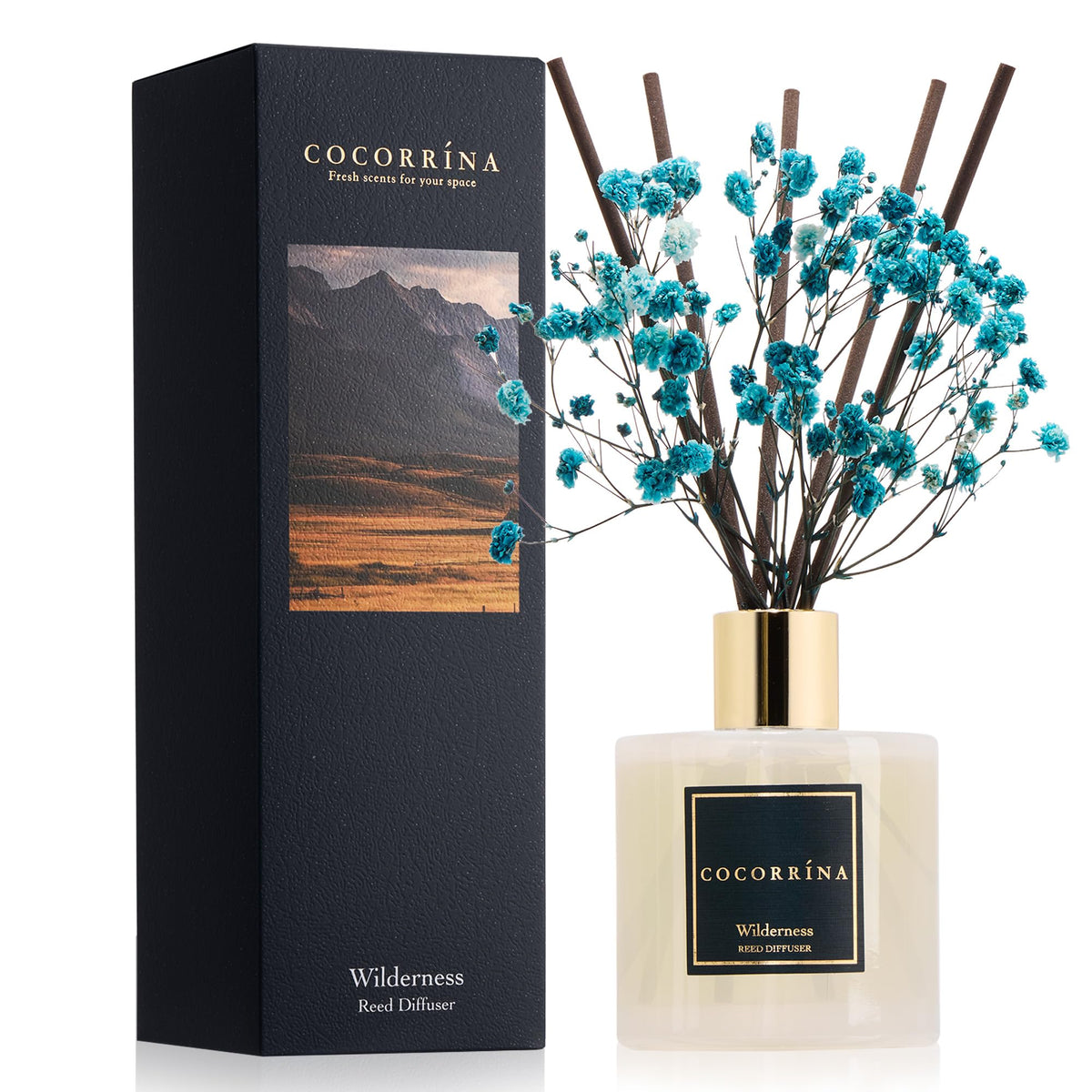 Cocorrína Premium Reed Diffuser Set with Preserved Baby's Breath & Cotton Stick Sandalwood Rose | 6.7oz Scent Fragrance Oil Diffuser for Bedroom Bathroom Home Décor