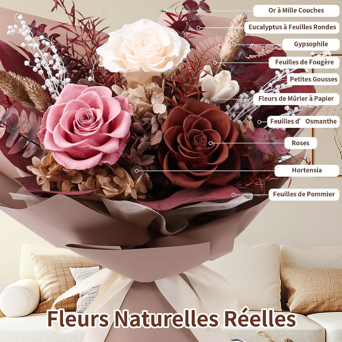 Preserved Flowers Bouquet, Real Eternal Flowers