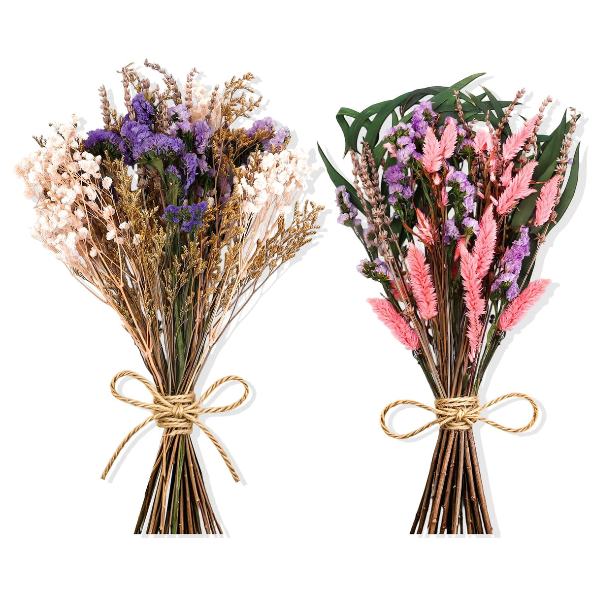 2 Pack Purple White Large Dried Flower Bouquets