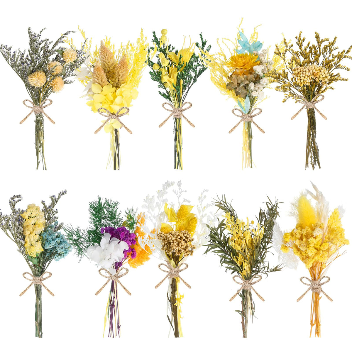 12/24 Pack Dried Flowers for Vase Various Mini Bouquet Dried Small Wildflowers Natural Real Flowers Bulk for Crafts DIY Wedding Decor (24, Plain Colour)