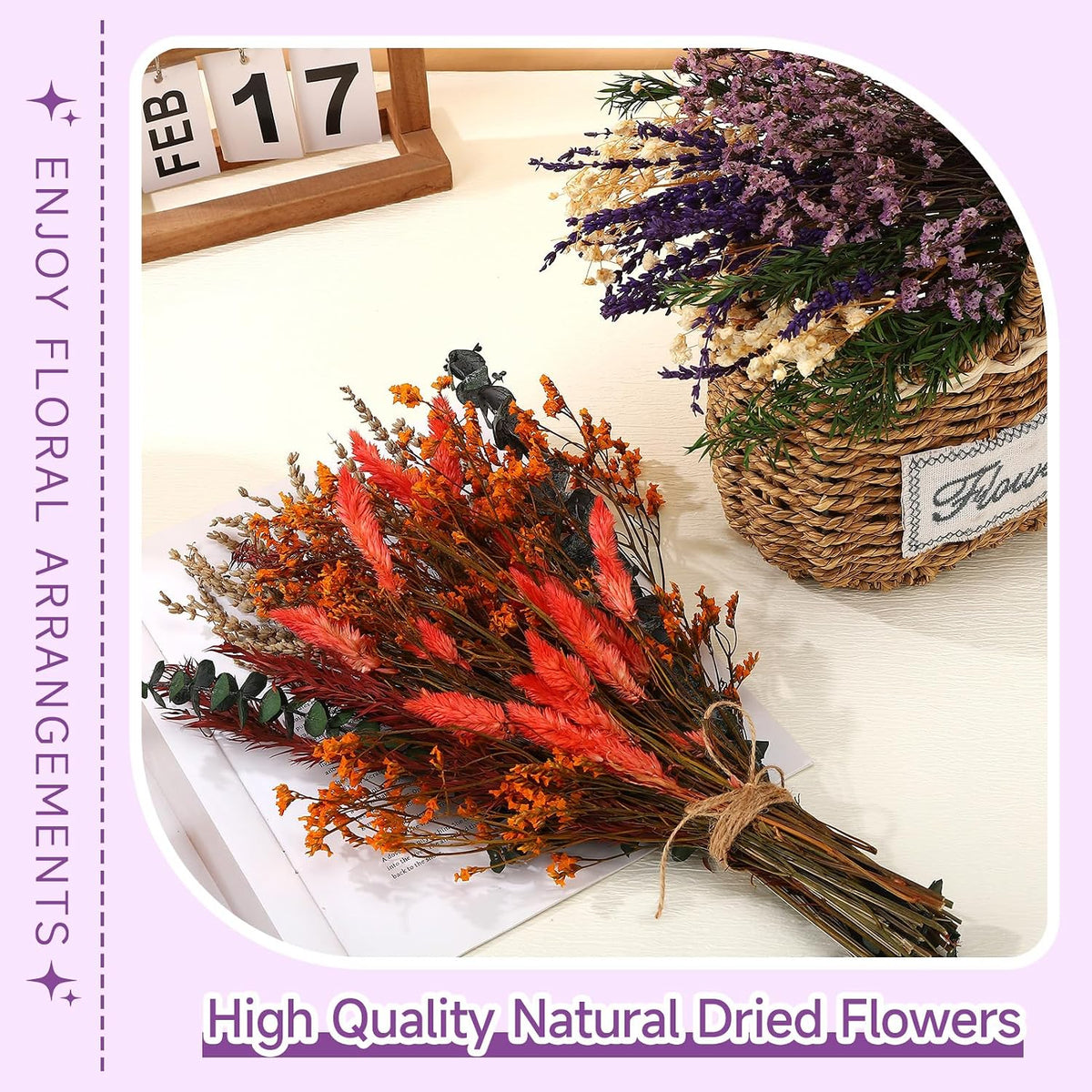 2 Pack Purple Orange Large Dried Fall Flower Bouquets