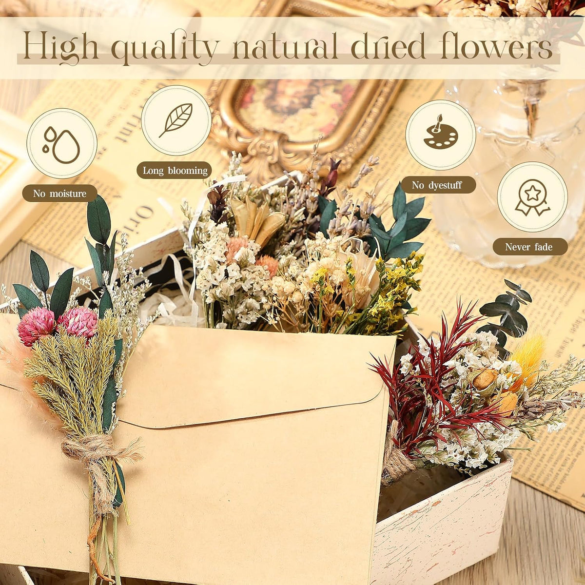 Layhit 12 Pcs Mini Dried Flower Bouquet Boho for Wedding,Bright