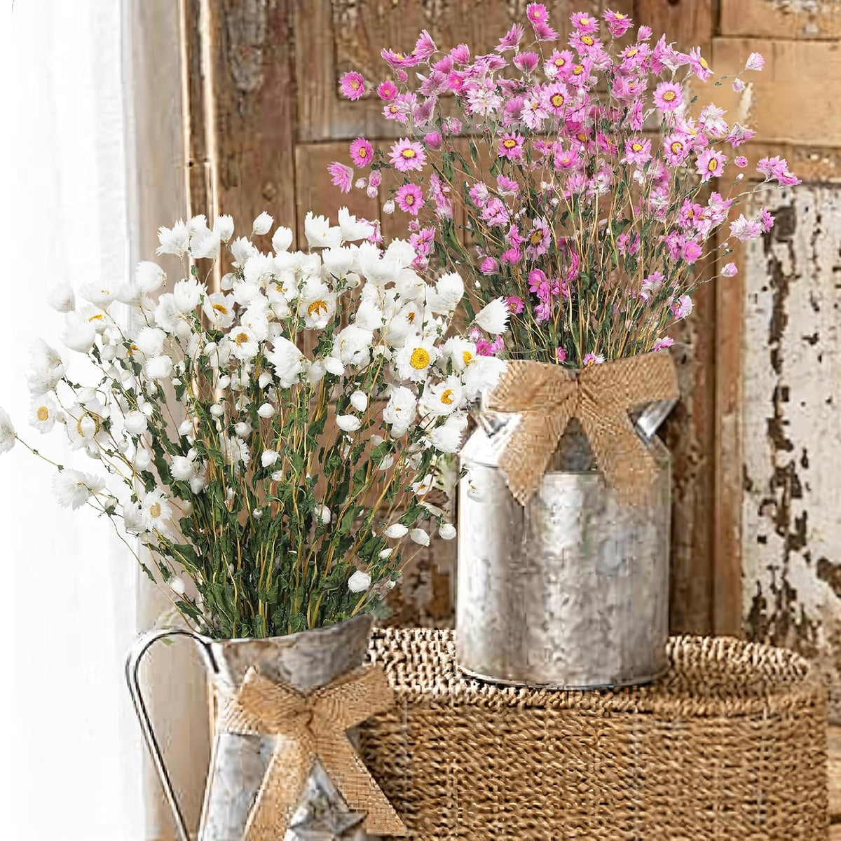 CITYES Dried Daisy Flowers Bouquet Dried Flowers White with Stems Real Chrysanthemum Gerber Daisies Arrangements for Wedding Farmhouse Vase Decorations DIY Home Party Wildflower Decor