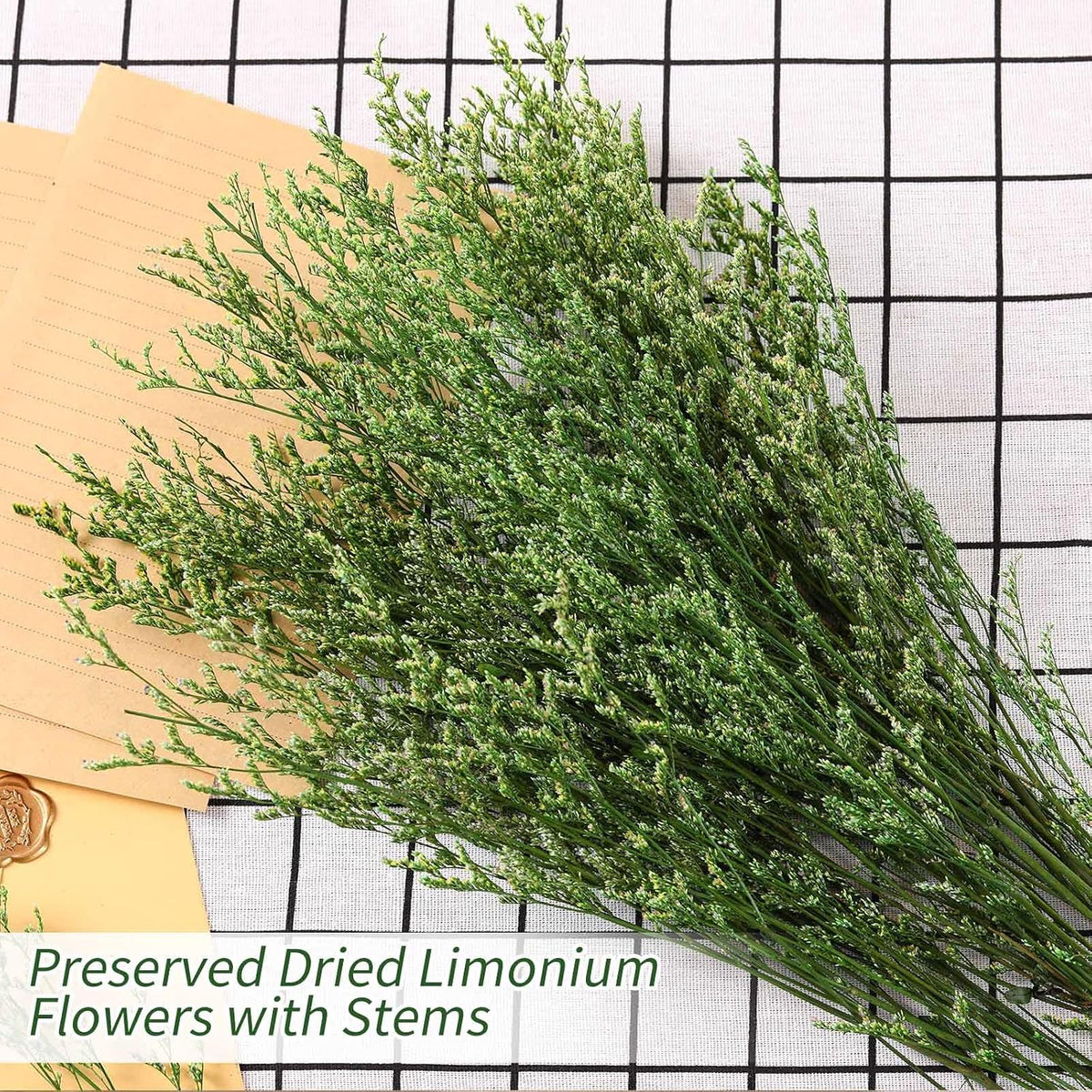 Dried Flower Bouquet, 17'' Dry Green Caspia Flowers Bundle for Vase Decor