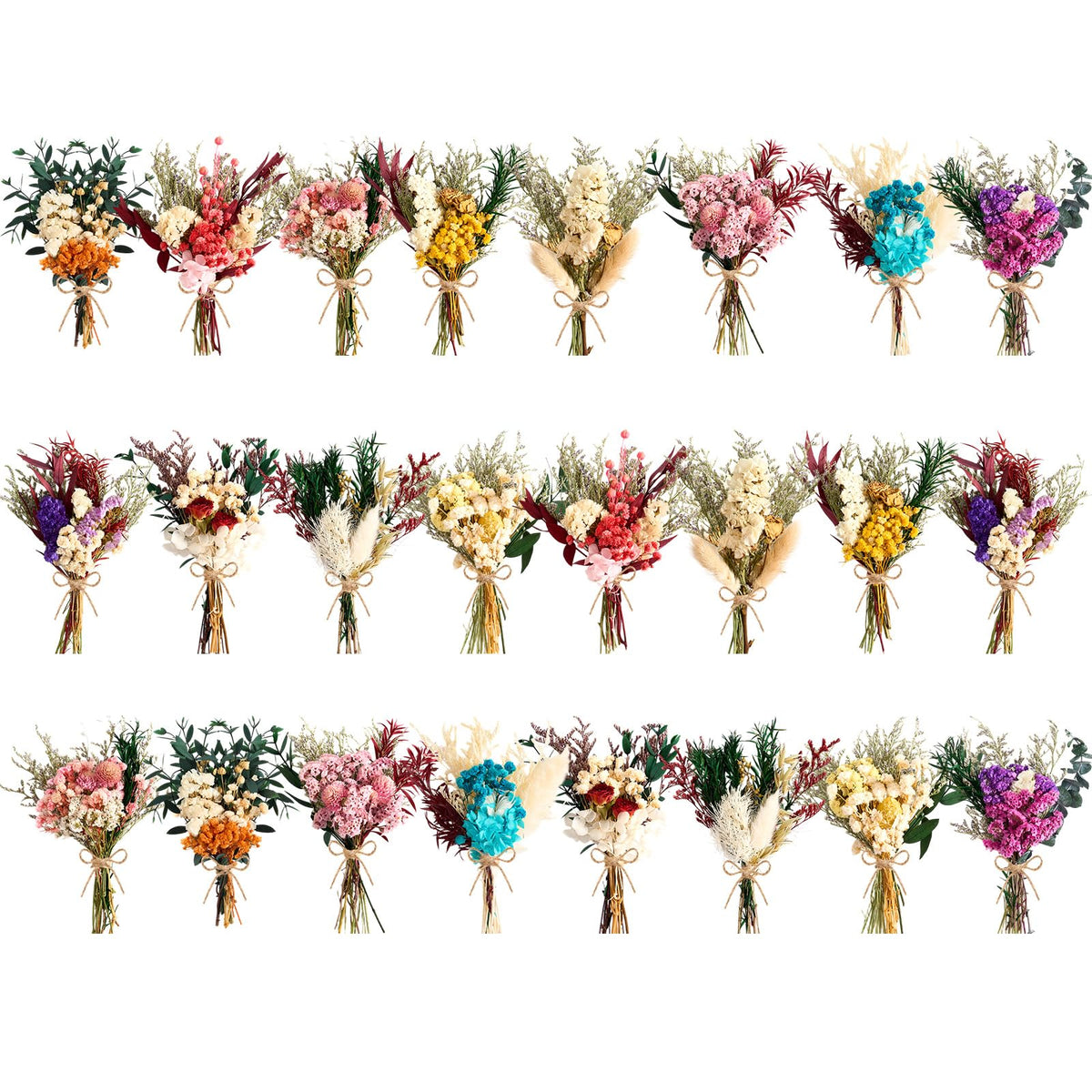 12/24PCS Handmade Dried Flower Bouquet with Stems Natural Dried Wildflowers 7.5 Inch Mini Dry Flowers for Vase Farmhouse Decor, Wedding Styling, Photography Props, Gift DIY(12pcs, Bright)
