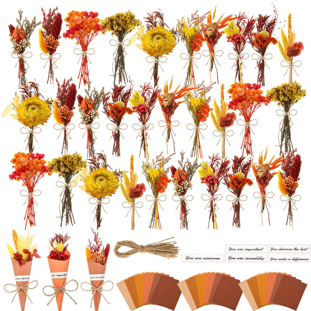 30 Set Mini Dried Flower Bouquet for Craft with Stem,Various Style