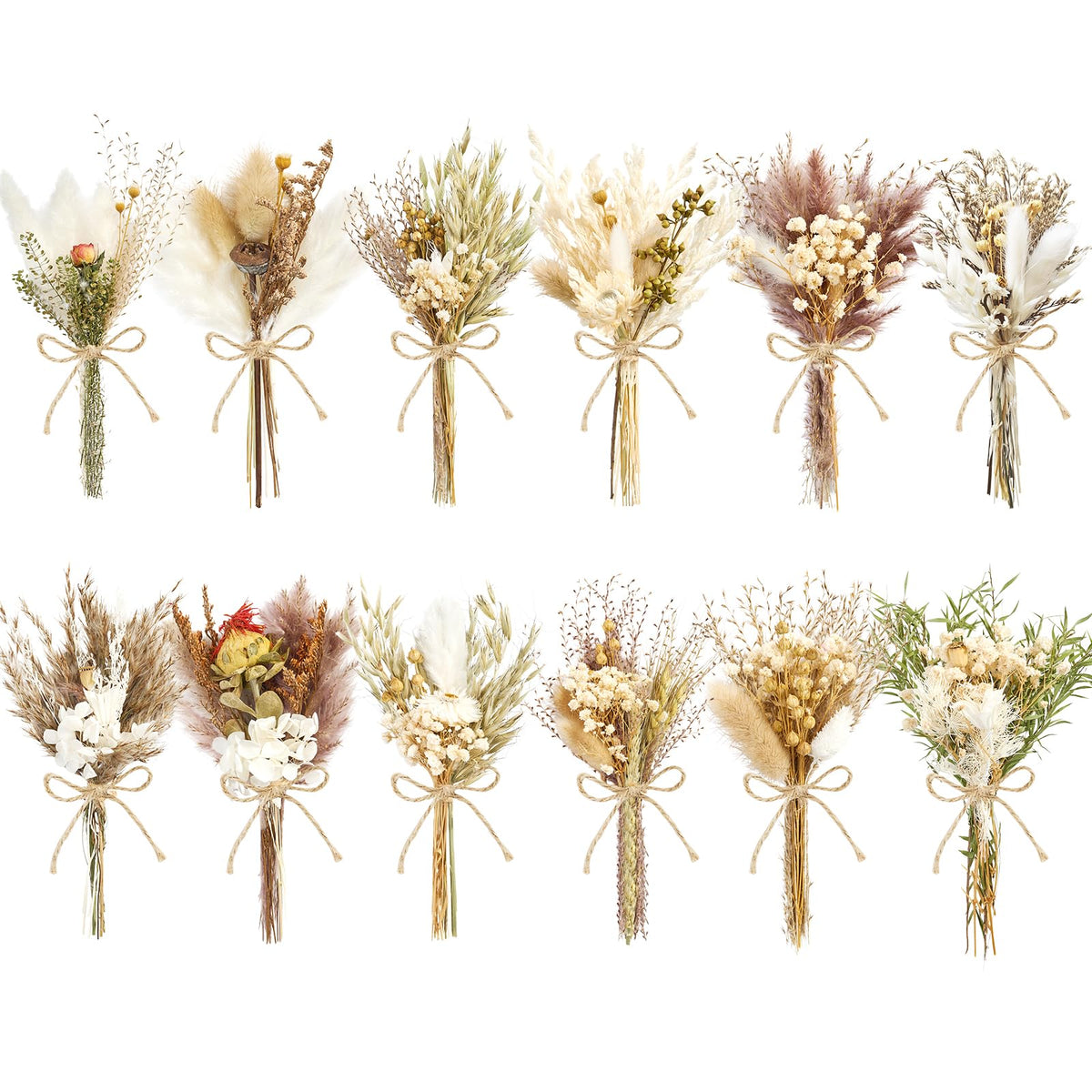 12/24PCS Handmade Dried Flower Bouquet with Stems Natural Dried Wildflowers 7.5 Inch Mini Dry Flowers for Vase Farmhouse Decor, Wedding Styling, Photography Props, Gift DIY(12pcs, Bright)