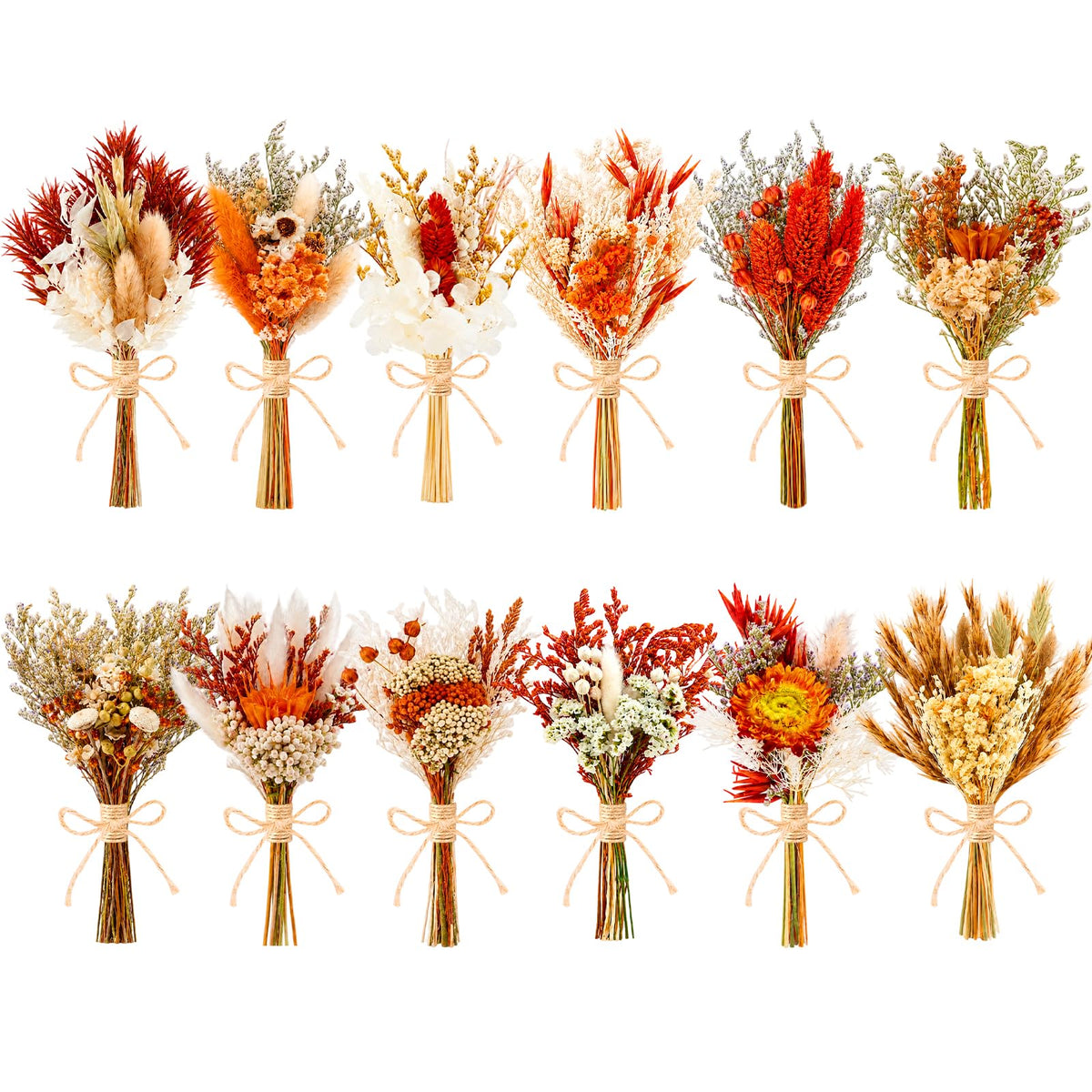 12/24 PCS Charming Dried Flowers Bouquet for Vase Various Dried Wildflowers with Stems Mini Handmade Wildflowers Natural Real Flowers Bulk Flowers Craft (Solid Color, 24PCS)