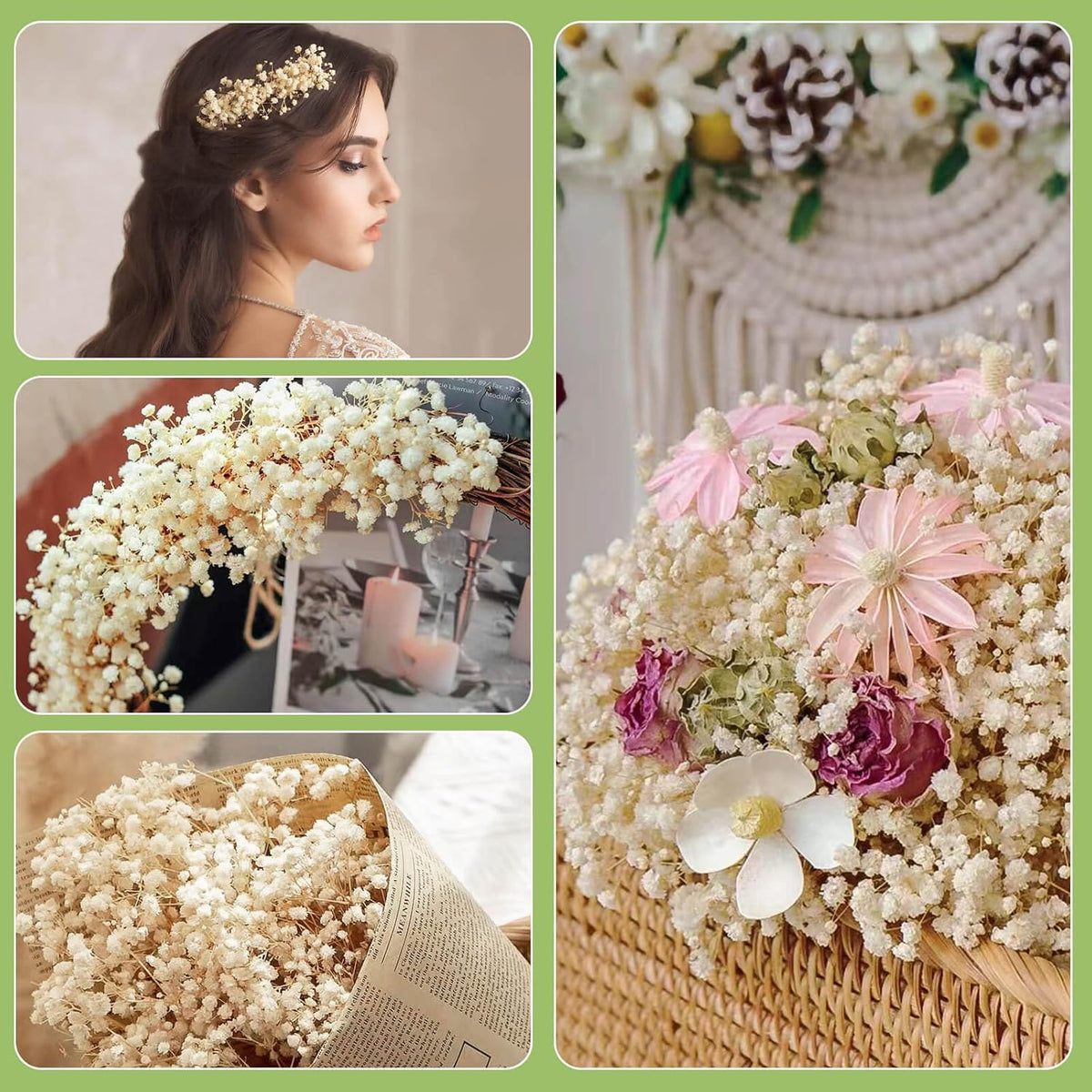 2500+ Dried Babys Breath Flowers Bulk, 17'' Ivory White Gypsophila Bouquet