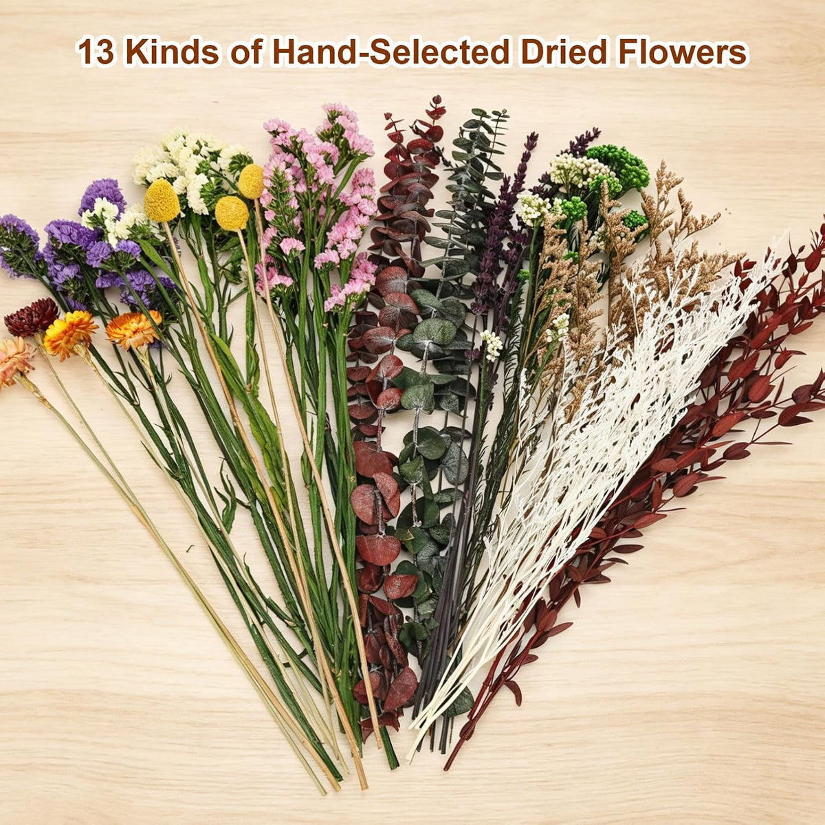 13 Kinds Dried Flower Bouquet, 17" Rustic Boho for Fall Wedding Centerpiece