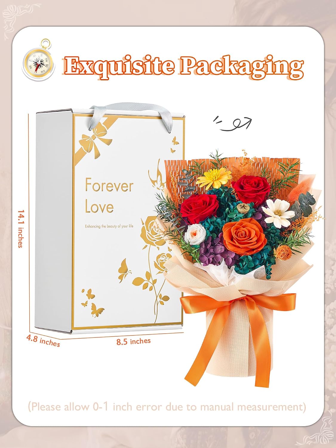 Flowers for Delivery Prime Preserved Flowers Bouquet Birthday Gifts, Orange