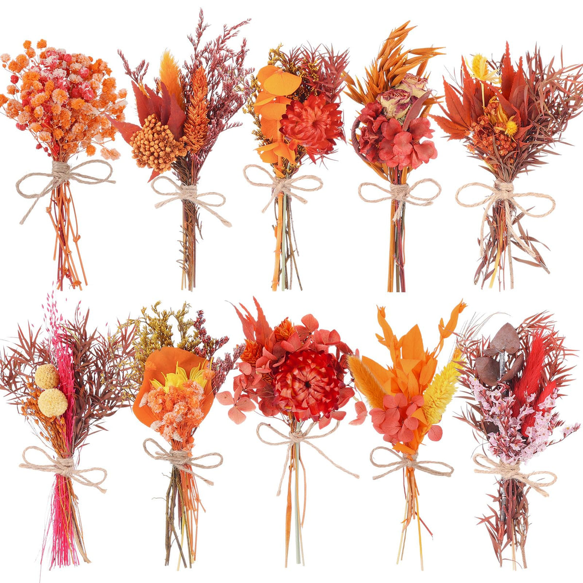 VAIPI 10 Pack Dried Flower Bouquets Various Dried Flower Combinations with Stem Mini Dried Embossing Natural Flower Bundles Artificial Flower Dried Floral Arrangement for Vase DIY Wedding Decor