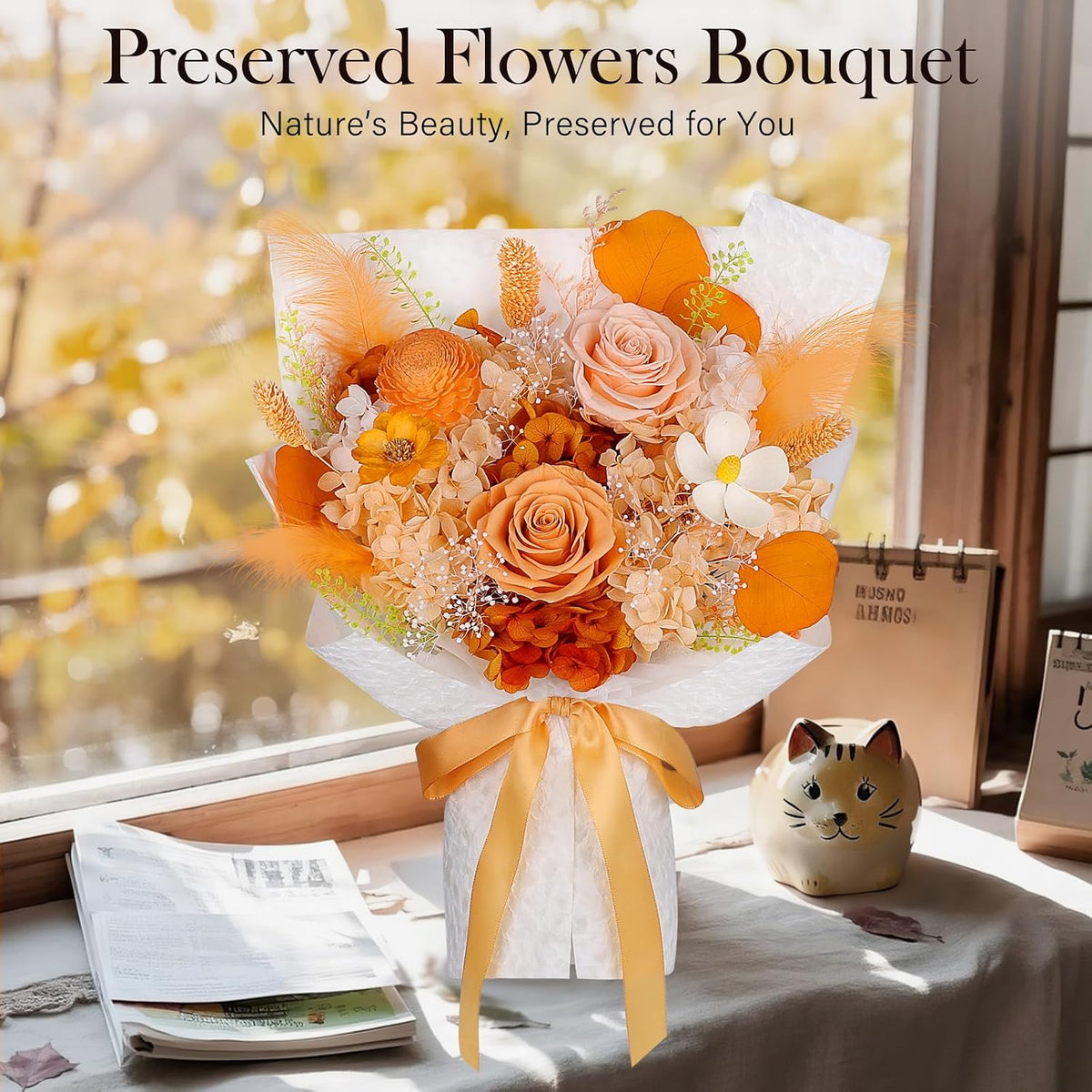 Preserved Flowers for Delivery, Orange Flower Bouquet, Gifts for Women Mom