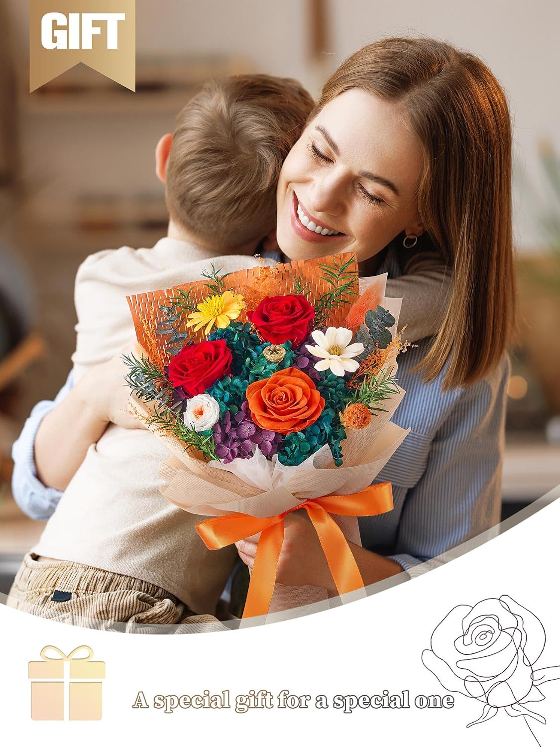 Flowers for Delivery Prime Preserved Flowers Bouquet Birthday Gifts, Orange