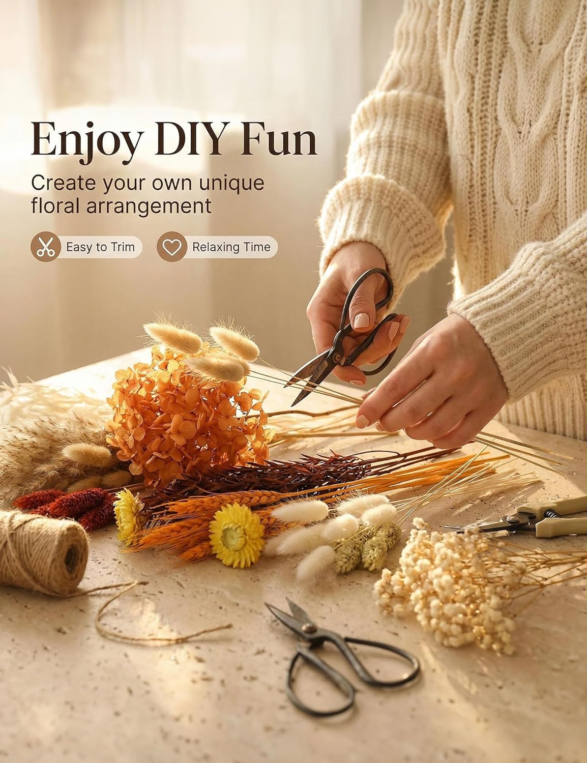 DIY Dried Flower Set, Bulk Dried Flowers Bouquet, Dried Flower Vase Arrangement, Autumn Decoration,Dried Flowers with Stems. (Fall)