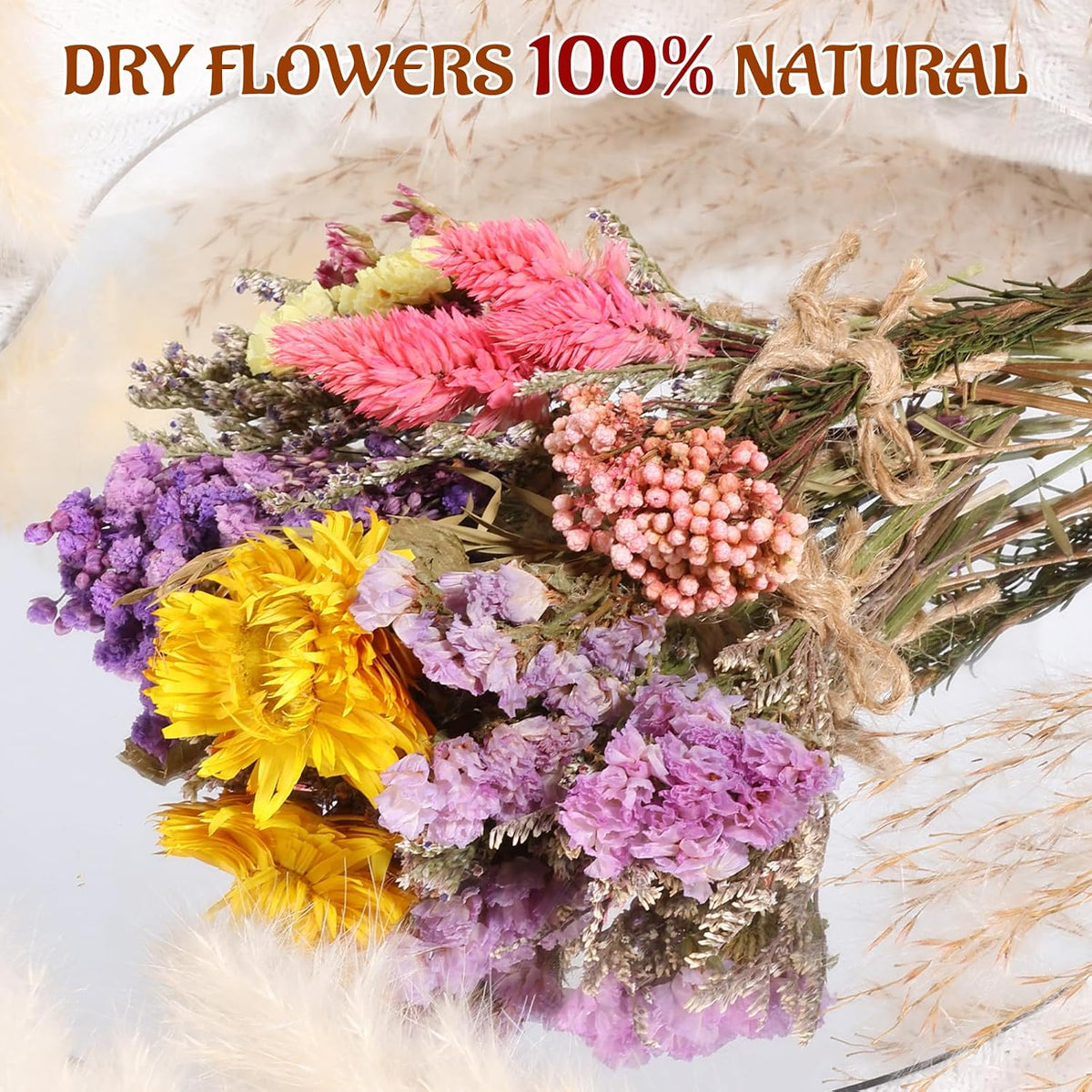 VAIPI 10 Pack Dried Flower Bouquets Various Dried Flower Combinations with Stem Mini Dried Embossing Natural Flower Bundles Artificial Flower Dried Floral Arrangement for Vase DIY Wedding Decor