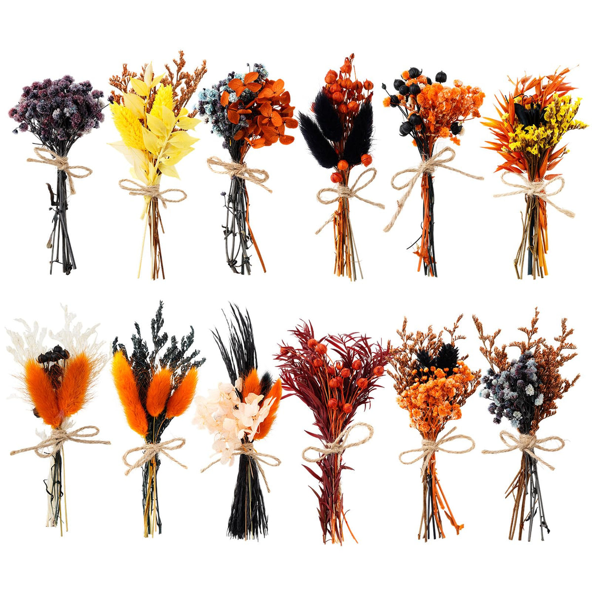 12/24 Pack Dried Flowers for Vase Various Mini Bouquet Dried Small Wildflowers Natural Real Flowers Bulk for Crafts DIY Wedding Decor (24, Plain Colour)