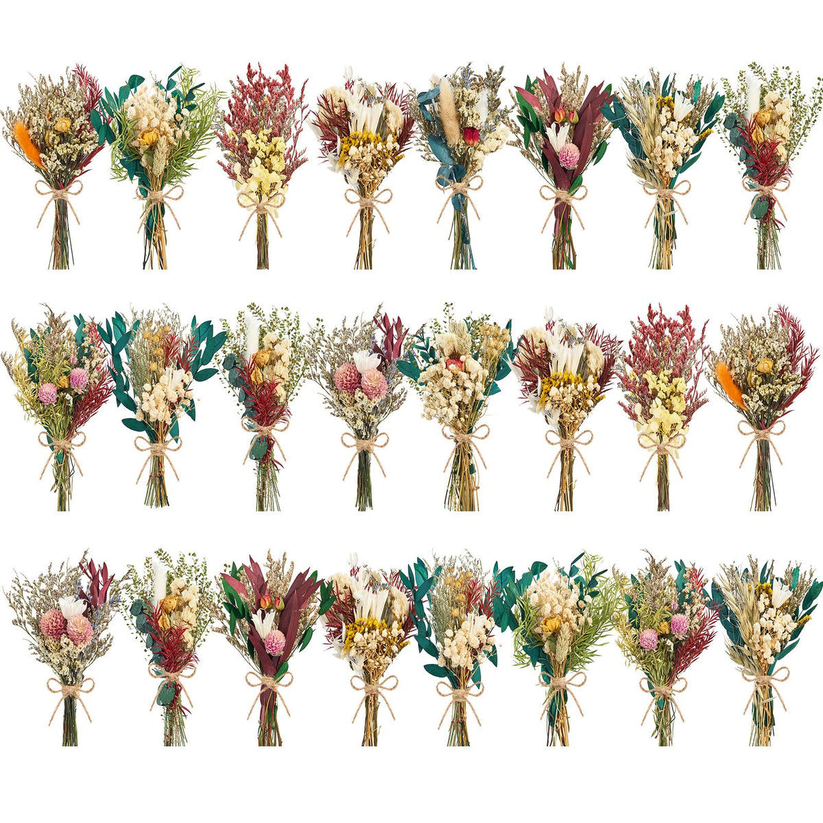 12/24PCS Handmade Dried Flower Bouquet with Stems Natural Dried Wildflowers 7.5 Inch Mini Dry Flowers for Vase Farmhouse Decor, Wedding Styling, Photography Props, Gift DIY(12pcs, Bright)