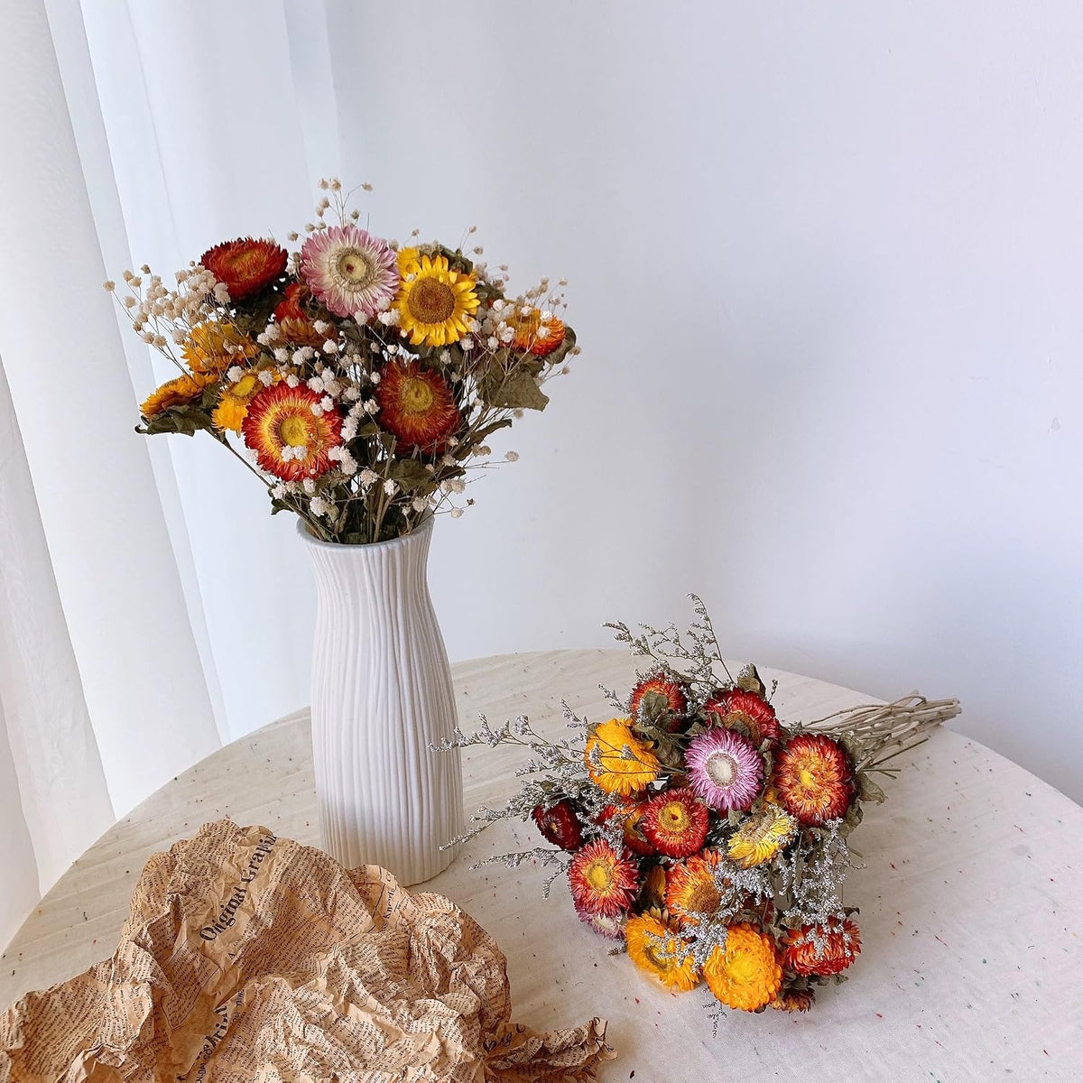 30Pcs Natural Multicolor Dried Daisy Flowers Stems-Dried Flowers Bouquet