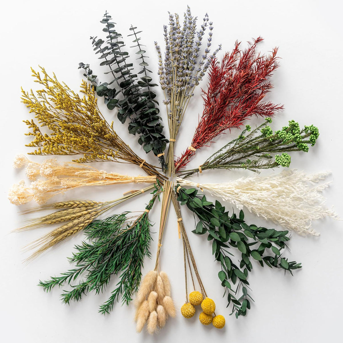 12 Kind Dried Flowers Set - Including Lavender, Eucalyptus, Wheat, Bunny Tails, Handmade for DIY Crafts, Vase Decor, Wedding/Home/Birthday/Seasonal Decor