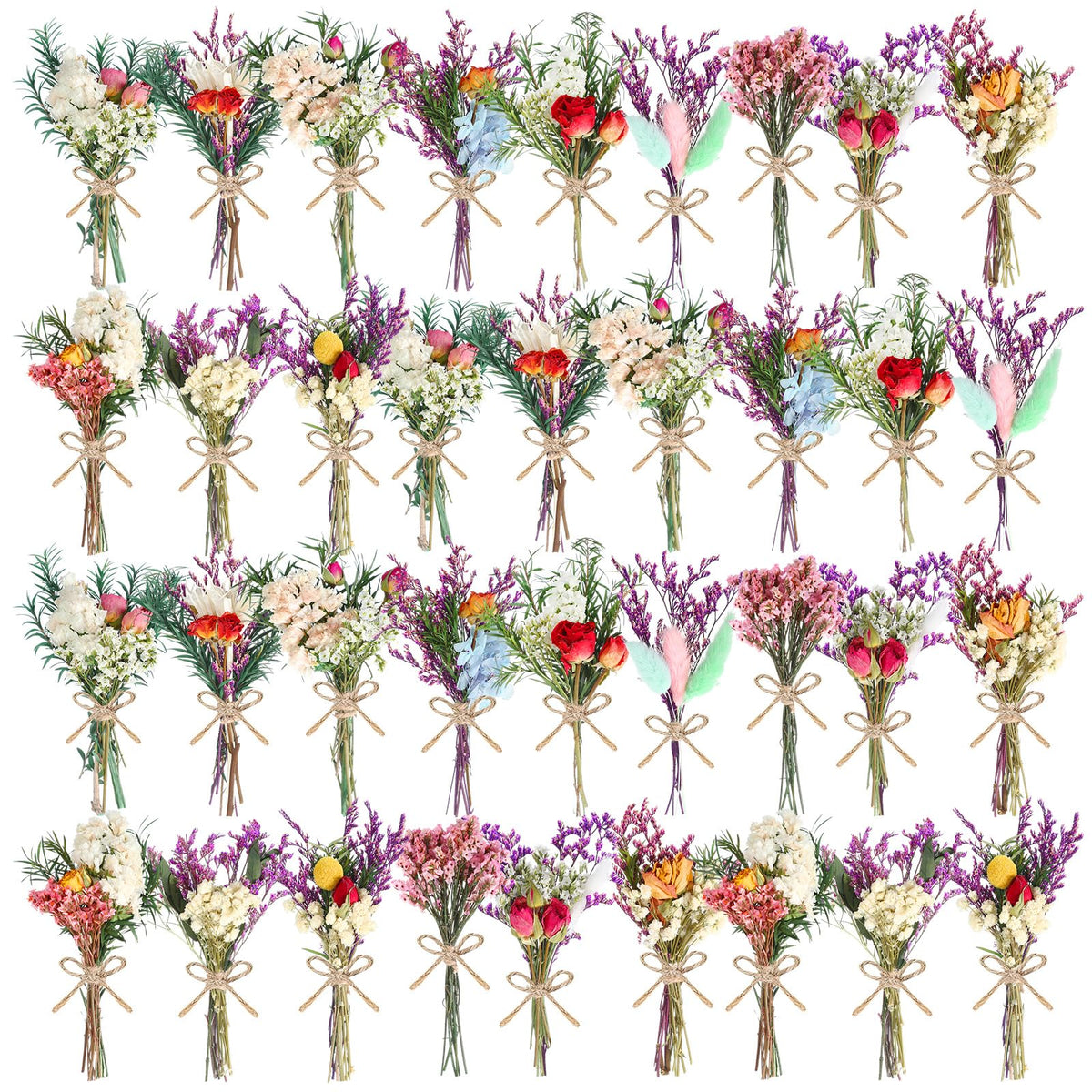 12/24 Pack Dried Flowers for Vase Various Mini Bouquet Dried Small Wildflowers Natural Real Flowers Bulk for Crafts DIY Wedding Decor (24, Plain Colour)