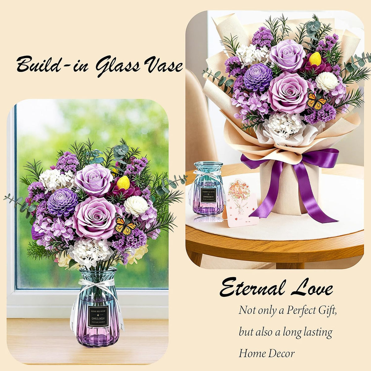 Preserved Flowers Bouquet, Purple Roses Forever Flowers for Delivery