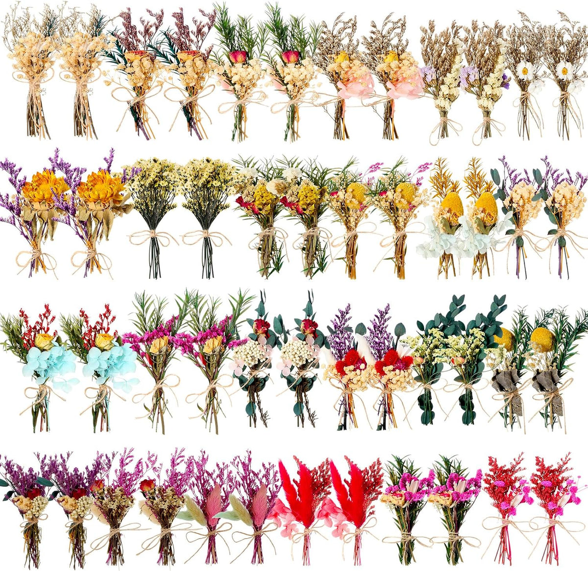 Tinideya 48 Pcs Dried Flowers Bouquet Boho Mini Dried Flower with Stem Small Floral Plants Mixed Natural Flowers Bundles for Crafts Vase DIY Photo Props Wedding Decoration