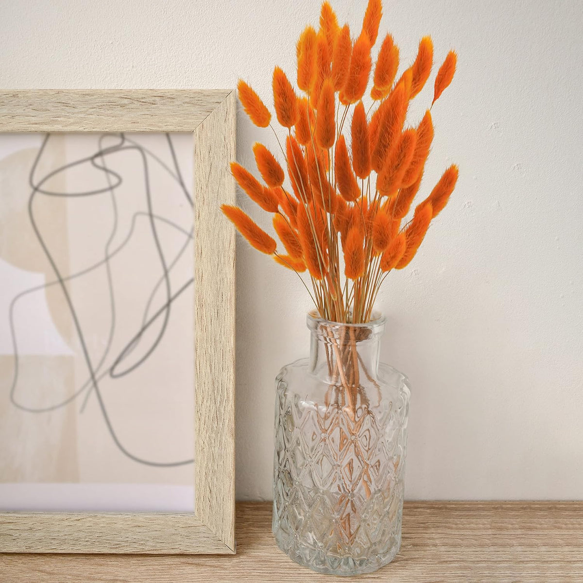 Uieke 120 Pcs Natural Bunny Tails Dried Flowers, 17’’ Dried Lagurus Ovatus, Orange Fall Dried Flowers for Fall Floral Arrangements Wedding Centerpieces Home Baby Shower Party Decorations