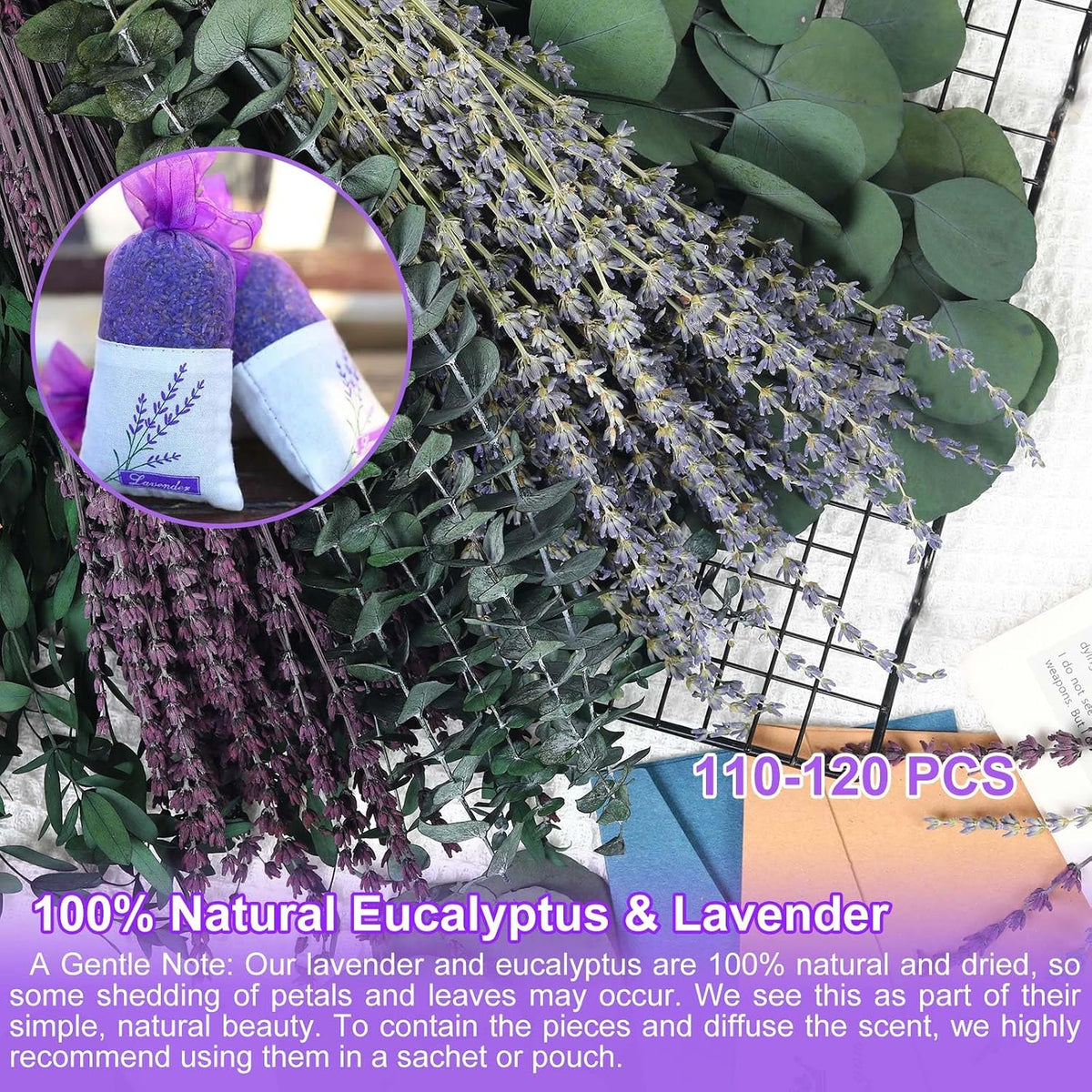 120+ Pcs Mixed Dried Eucalyptus Stems & Lavender Flowers for Shower
