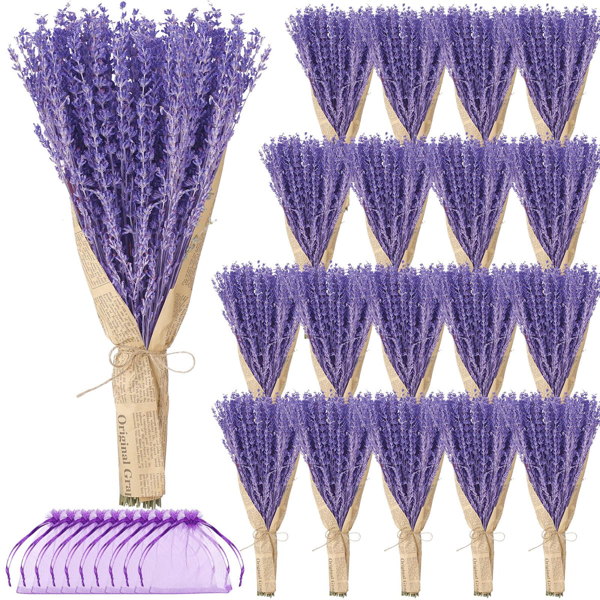 Yunlly 36 Bunches Dried Lavender Bundles 15.7 Inch Natural Dried Lavender Flowers 1440-1620 Stems Total for Wedding Decoration, Flower Arrangements DIY Crafts Photo Props Home Fragrance Gift for Her