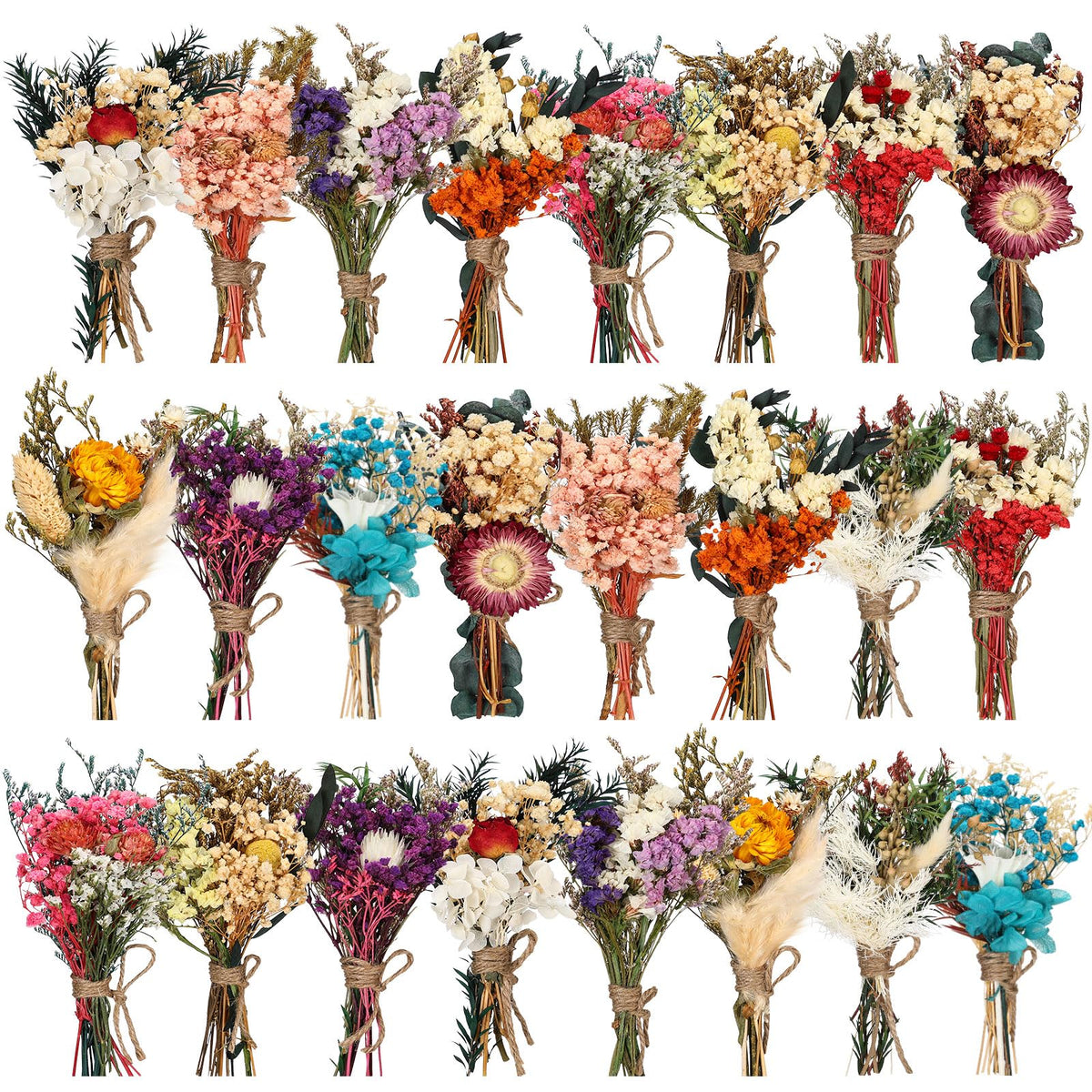 Layhit 24 Pcs Mini Dried Flower Bouquets Boho for Vase, Vivid