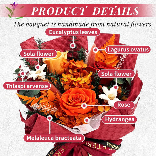 VTJMB Flowers for Delivery Prime Tomorrow, Preserved Flower Bouquet with Box, Birthday Dried Flowers Gift for Women, for Mom, Wife, Grandma, Friends，Red