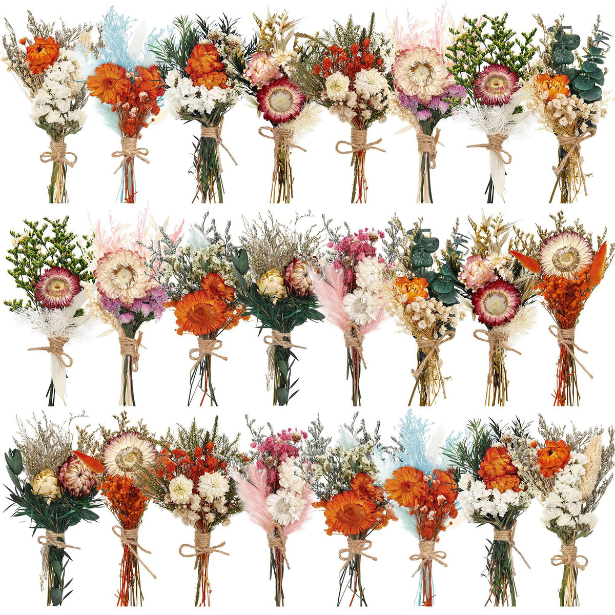 Layhit 24 Pcs Mini Dried Flower Bouquets Boho for Vase, Vivid