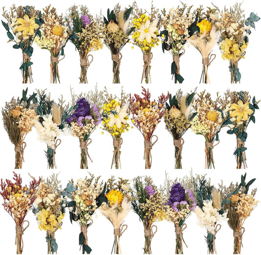 Layhit 24 Pcs Mini Dried Flower Bouquets Boho for Vase, Vivid