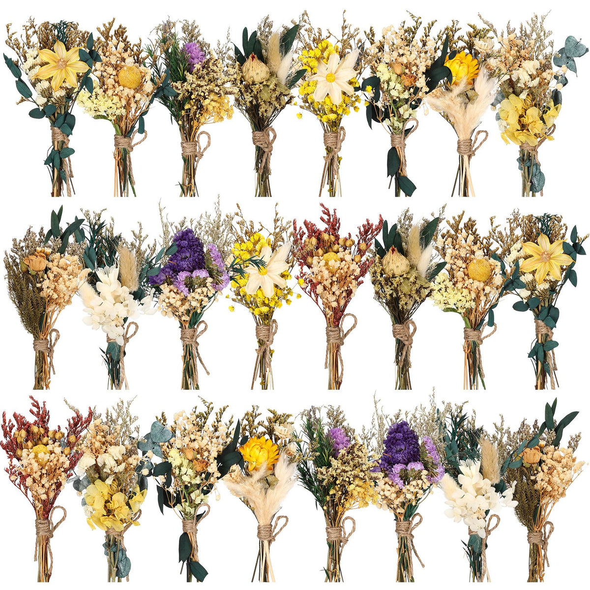 Layhit 24 Pcs Mini Dried Flower Bouquets Boho for Vase, Vivid