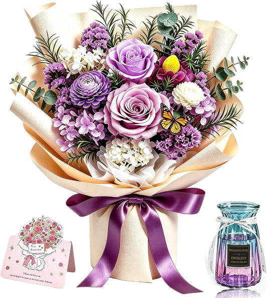 Preserved Flowers Bouquet, Purple Roses Forever Flowers for Delivery