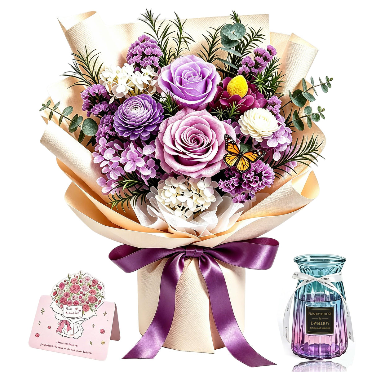Preserved Flowers Bouquet, Purple Roses Forever Flowers for Delivery