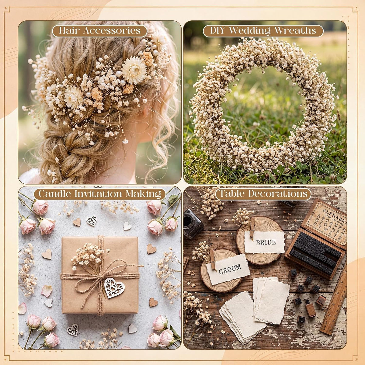 Fumete Mini Dried Baby Breath Flowers Dried Flowers, Natural White, 50 Pcs