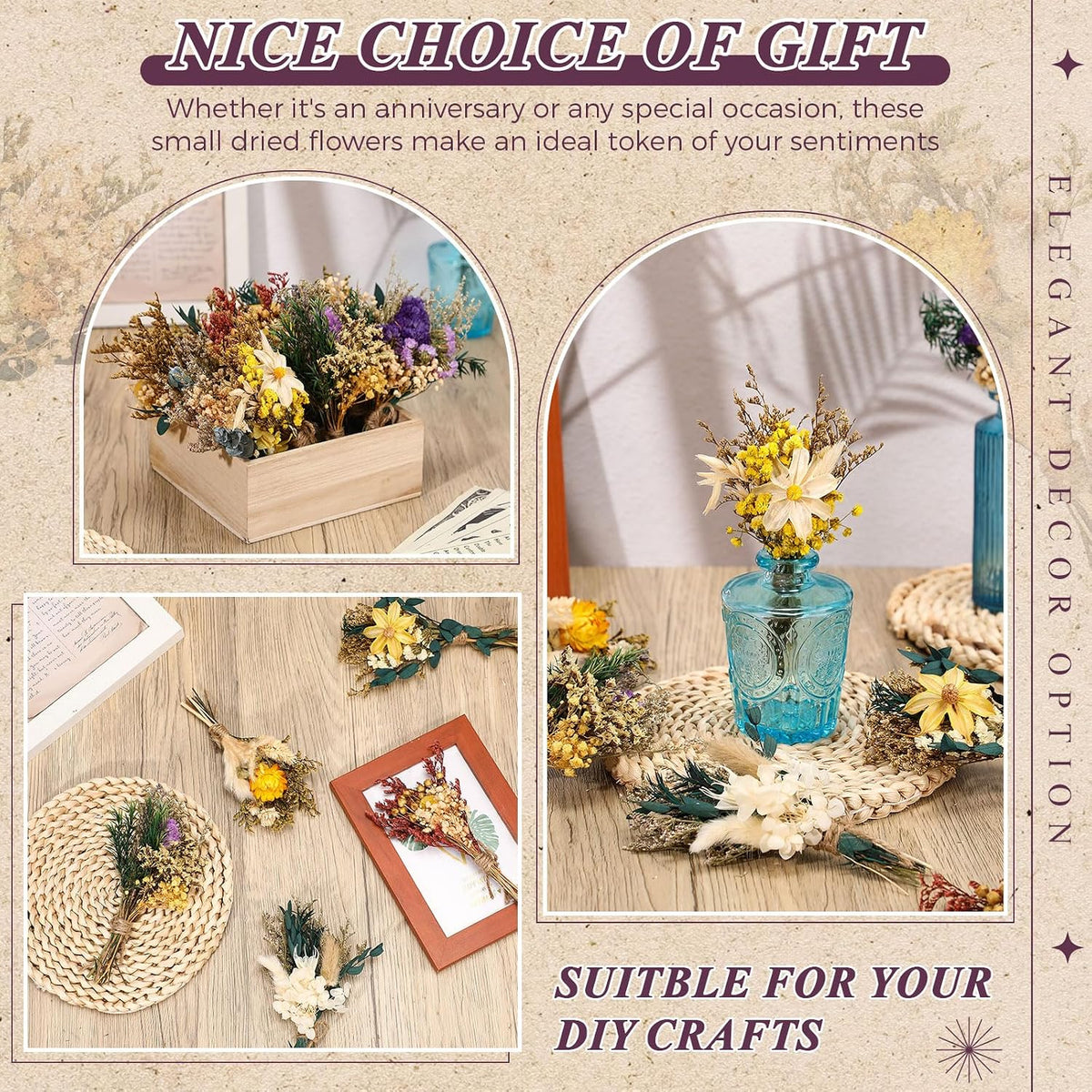 Layhit 24 Pcs Mini Dried Flower Bouquets Boho for Vase, Vivid