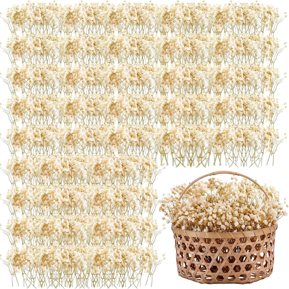 Fumete Mini Dried Baby Breath Flowers Dried Flowers, Natural White, 50 Pcs